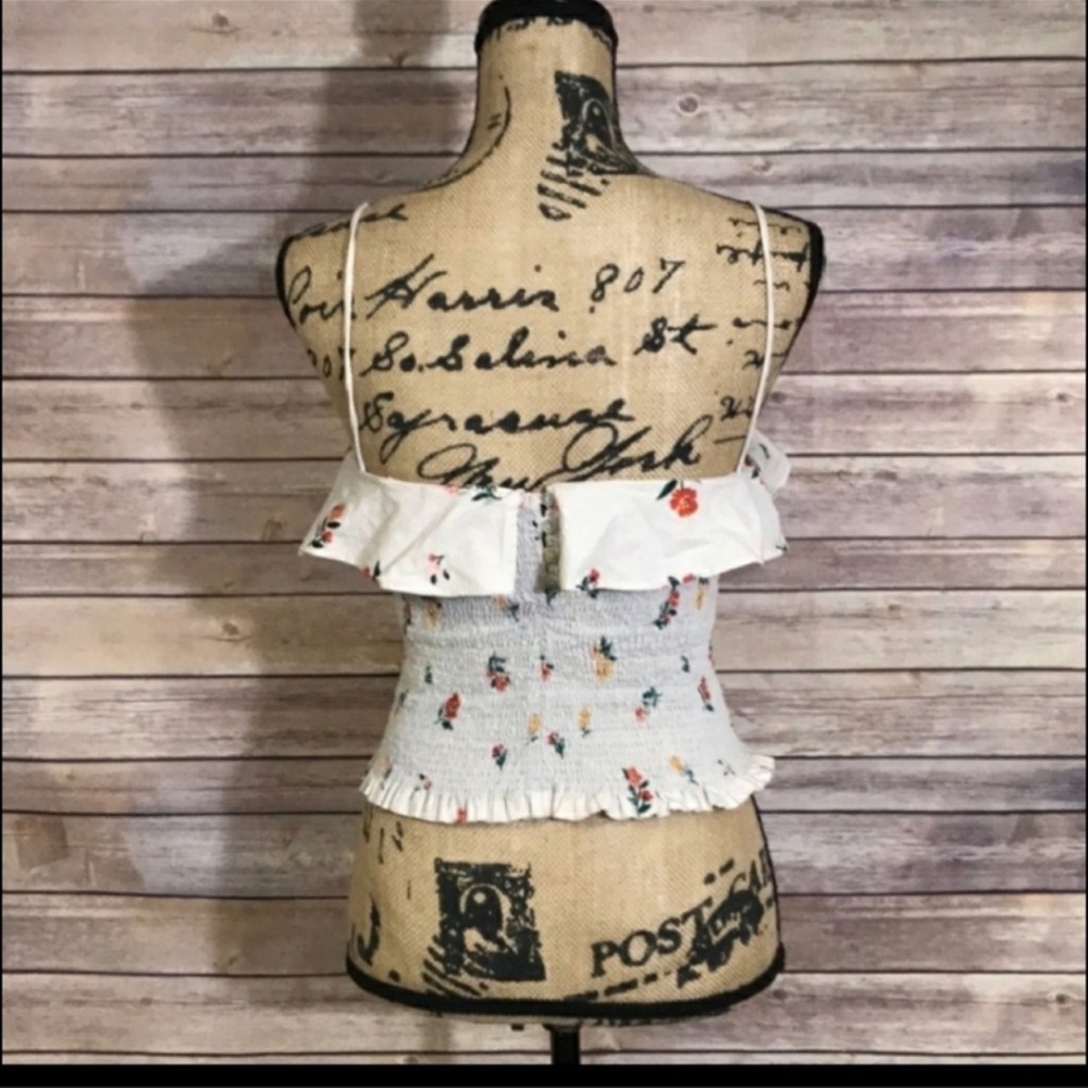 Zara Cream Floral Ruffle Trim Tube Top L - Picture 4 of 8